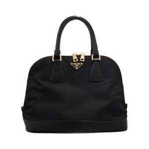 Prada Black Nylon Saffiano Patent Leather Promenade Satchel